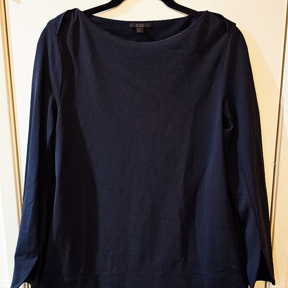 COS Navy Boat Neck Top, Size M
